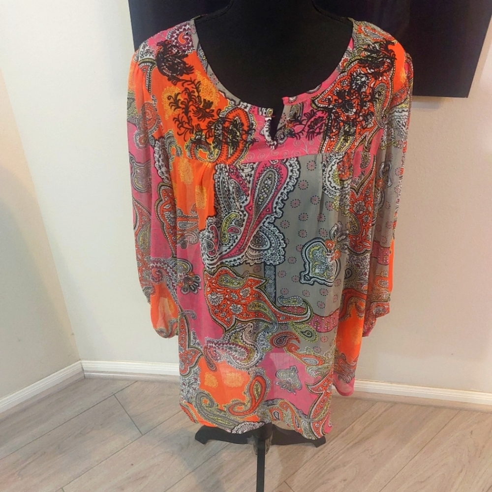Style & Co. Paisley Blouse - Pink, Orange, and Gray